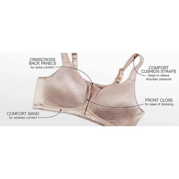 Playtex 18 Hour Wirefree Front Close Bra Posture Boost Smoothing 40D NUDE E525 - Picture 3 of 9